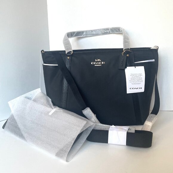 Coach C4072 Black Nylon Leather Baby Diaper Bag Tote w/ Changing Pad Crossbody - Picture 7 of 16